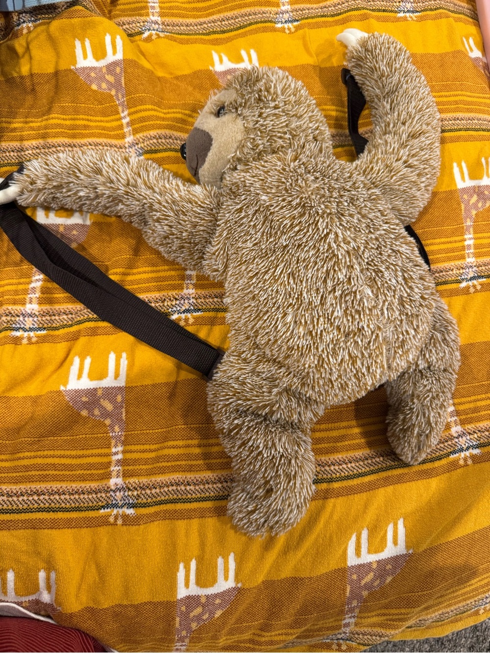 Plush Sloth Kids Backpack - Tan